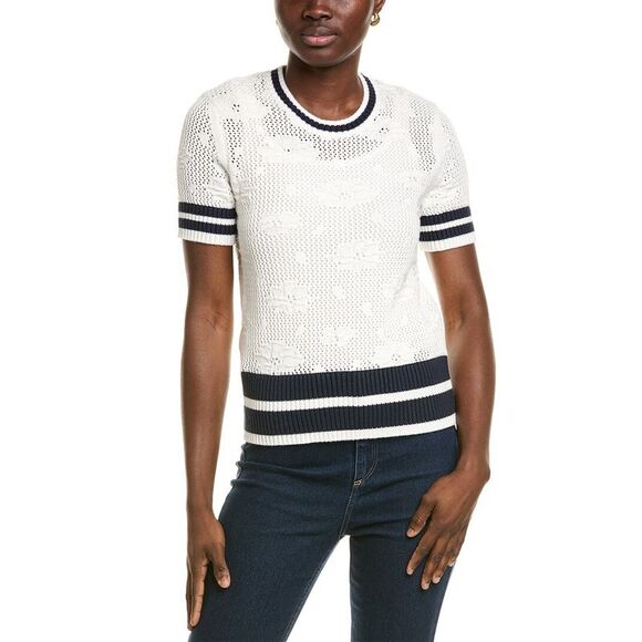 Brooks Brothers Womens  Pointelle Floral Sweater, White - Picture 1 of 3